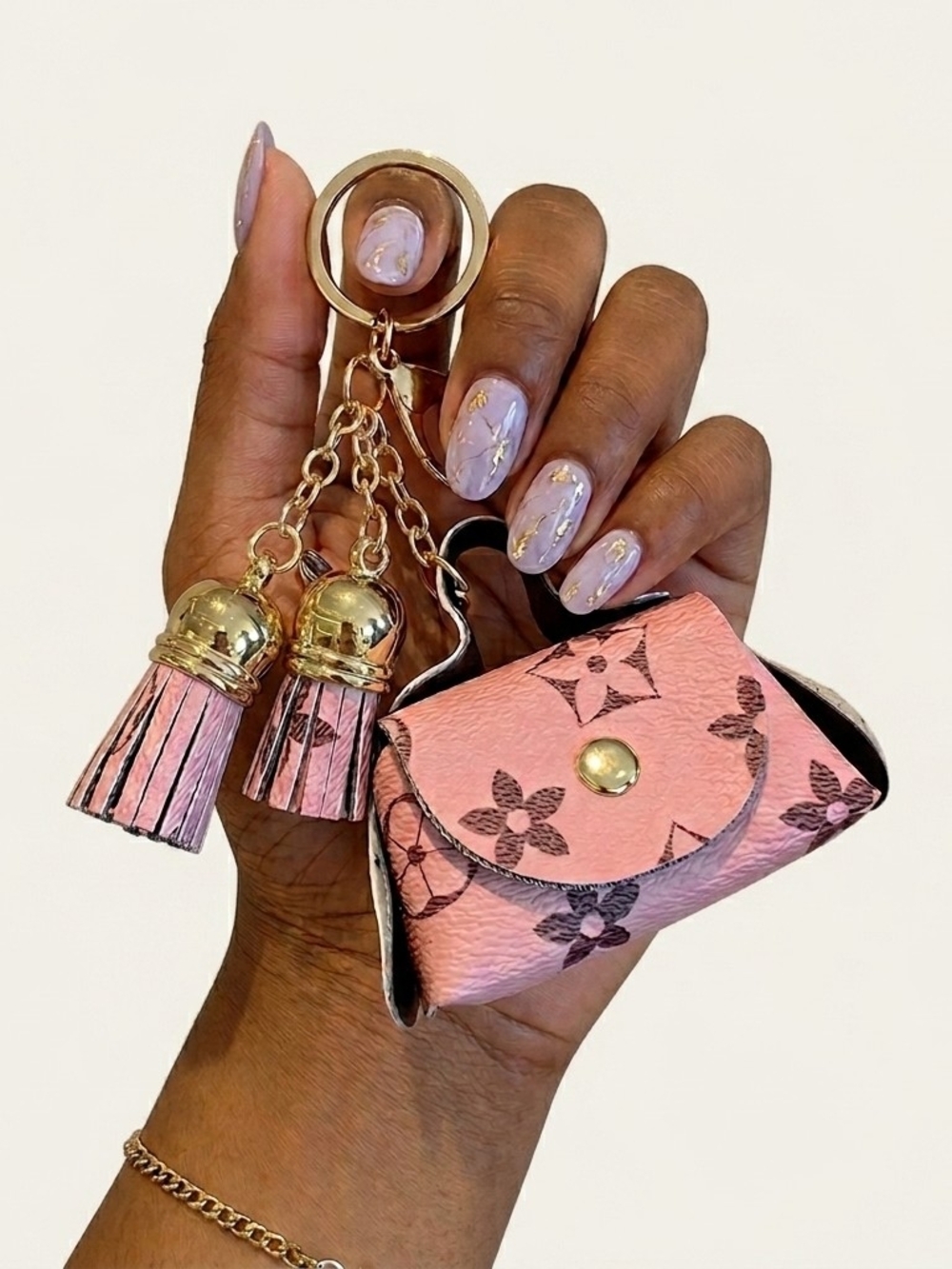 Pink Monogram Tassel Keychain Pouch